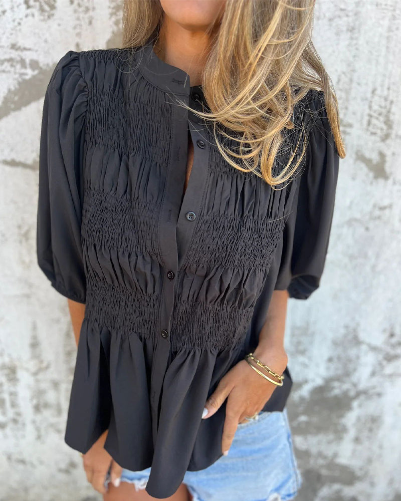 Blouse Mode Décontractée Manches Courtes Uni