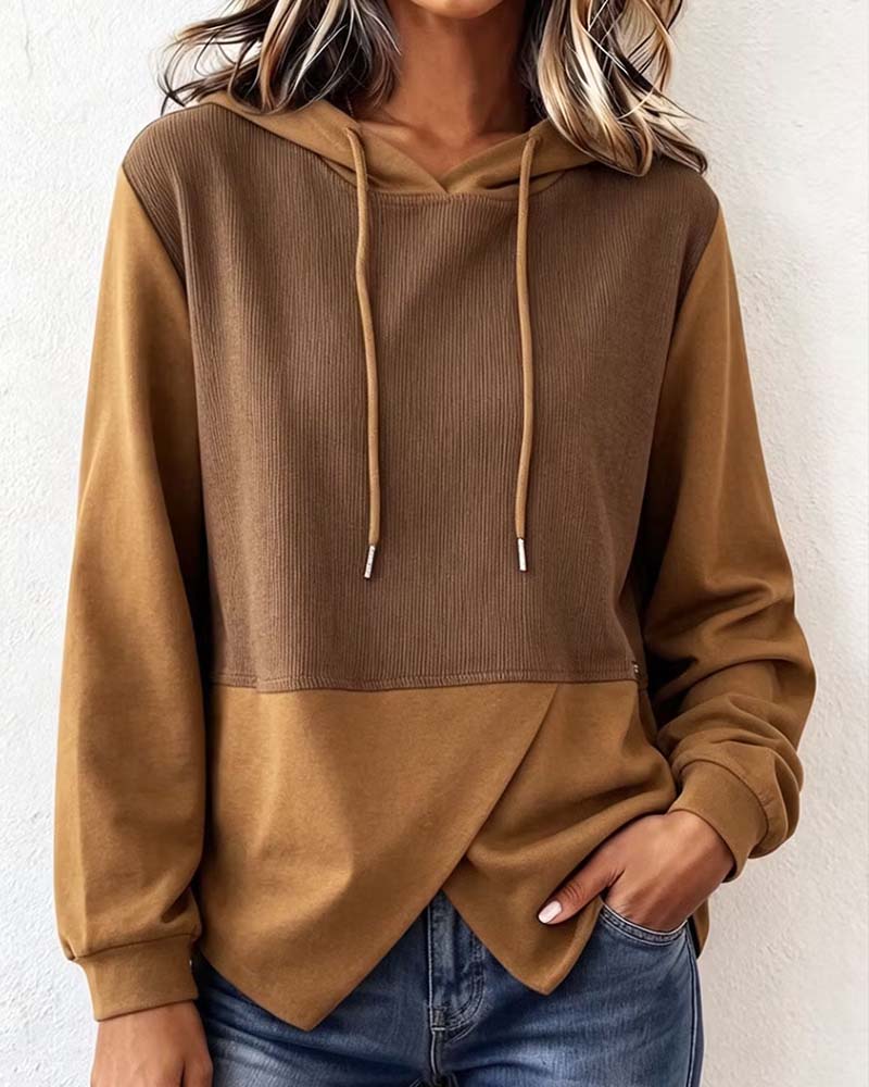 Hoodie Bloc De Couleur Capuche Ourlet Asymétrique