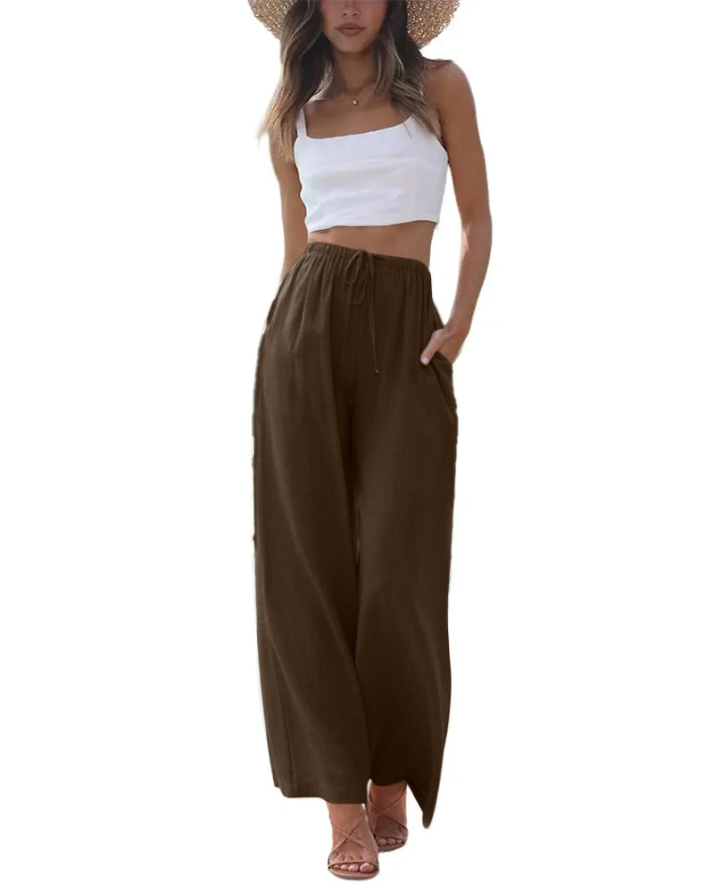 Pantalon Coupe Loose Décontracté Cordon De Serrage Large Jambe