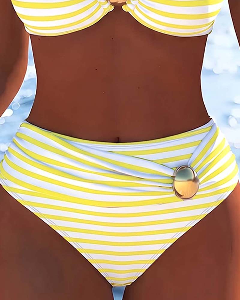 Bikini Bretelles Spaghetti Rayé Bouton Plastique