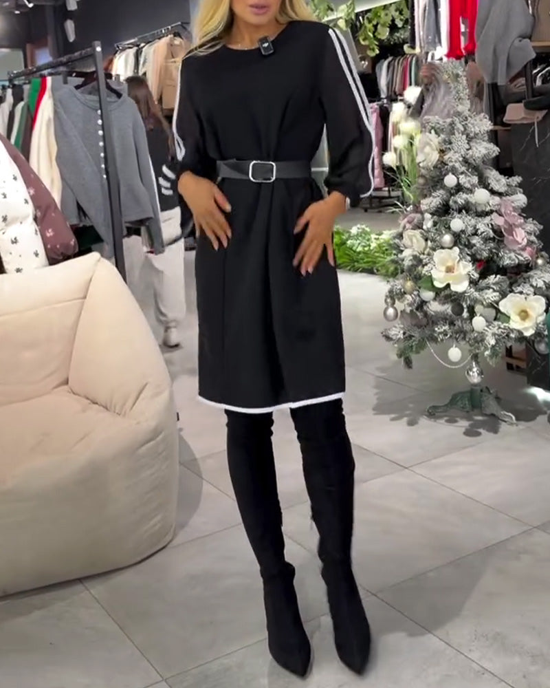 Robe Couleur Contraste Amincissant Droit