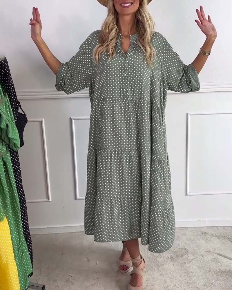 Robe Manches Mi-Longues À Pois Droite