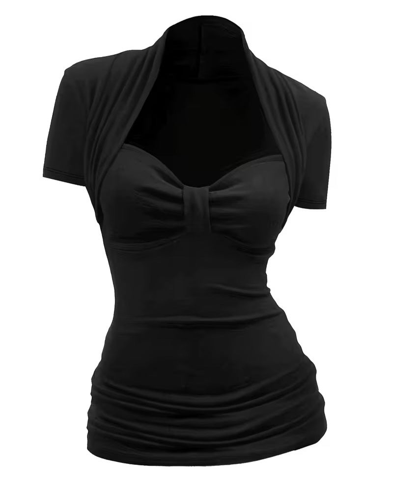 Blouse Décontractée Froncée Ajustée Manches Courtes