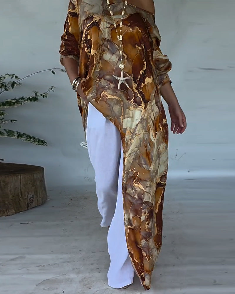 Blouse Fendue Imprimée À La Mode