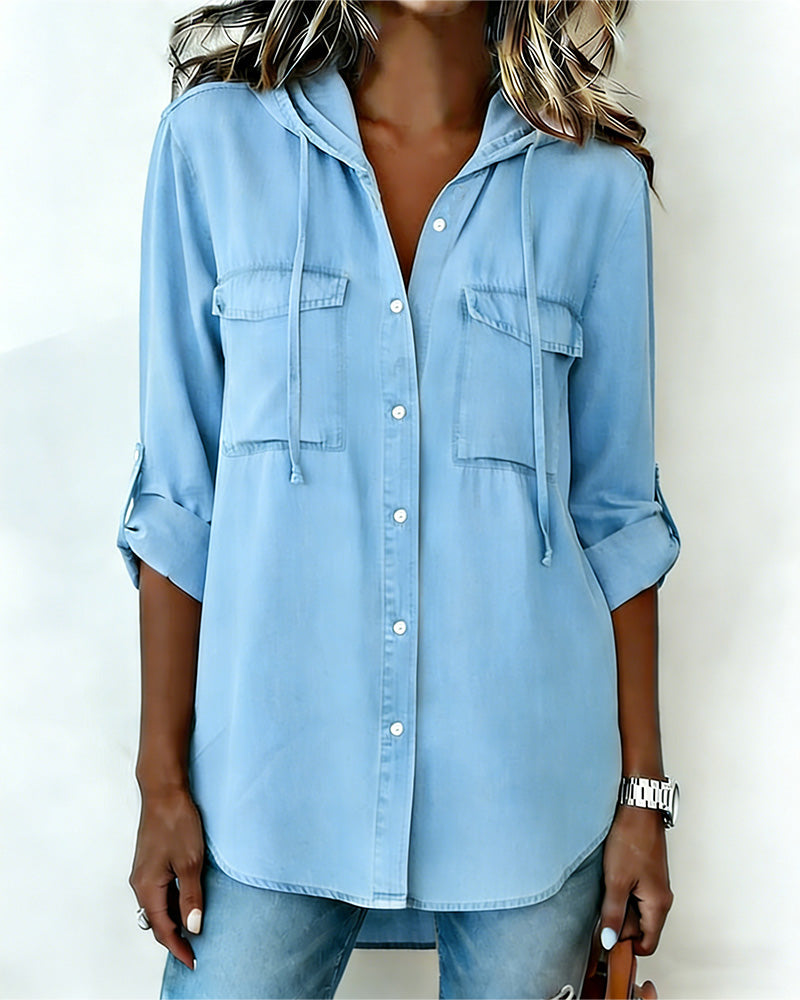 Chemise Femme Capuche Faux Denim
