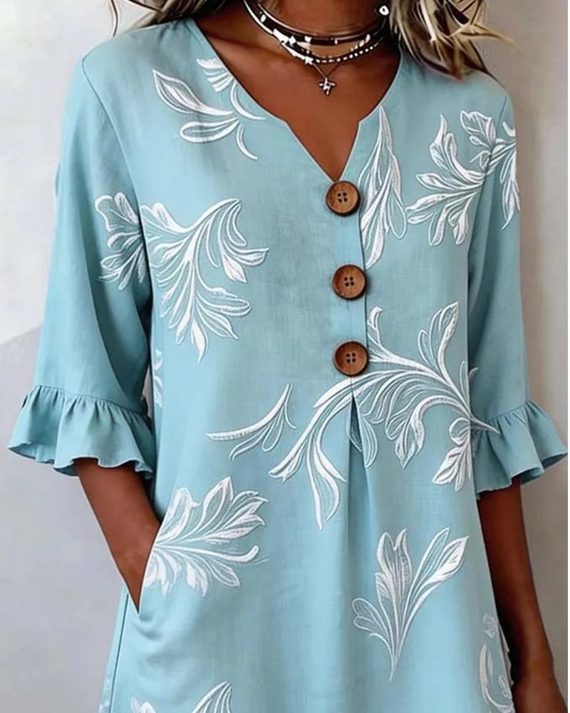 Robe Trois-Boutons Imprimé Floral