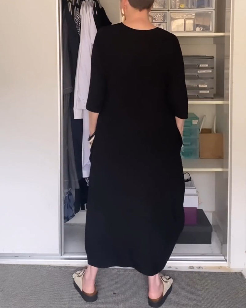 Robe simple de couleur unie à col rond