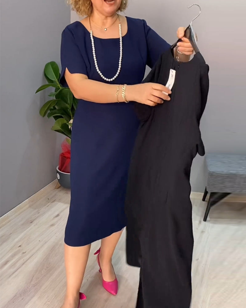 Robe élégante à manches courtes de couleur unie