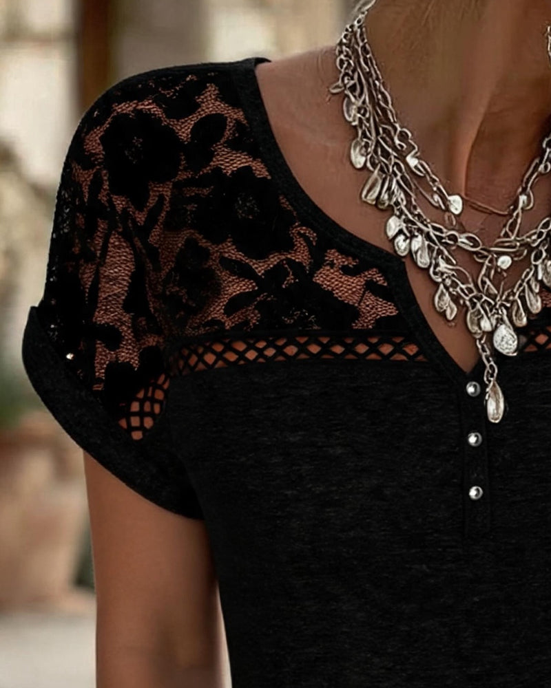 Blouse Dentelle Patchwork Henley