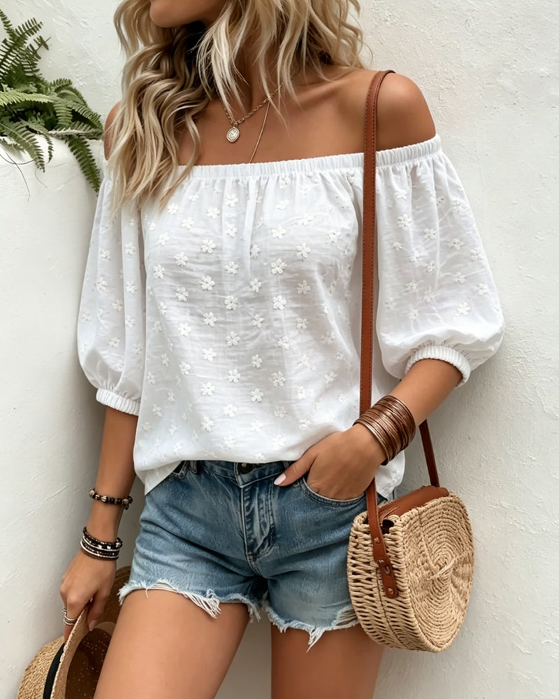 Blouse Décontractée Hors Épaule Petit Motif Floral