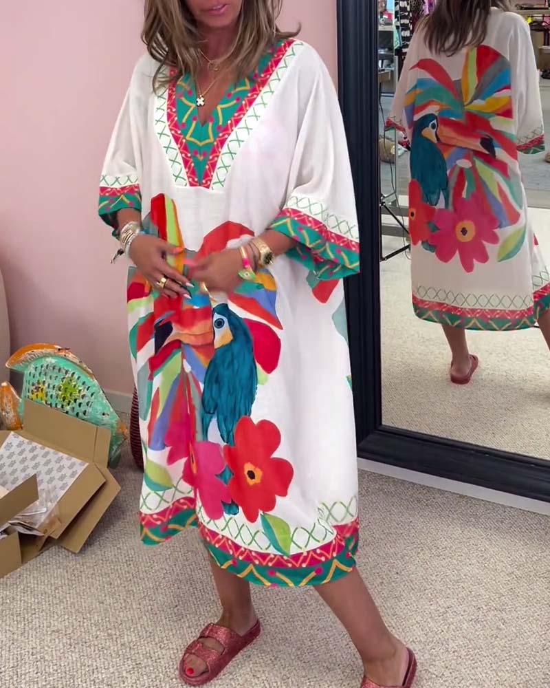 Robe à col en V imprimée Graffiti