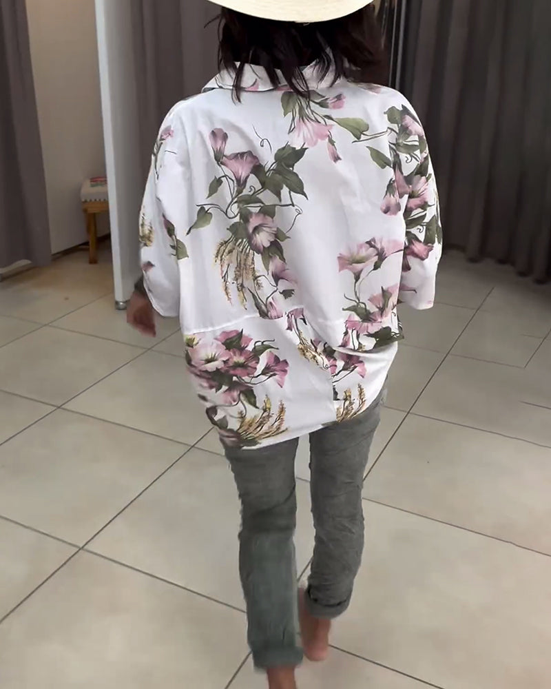 Chemisier élégant à revers avec imprimé floral