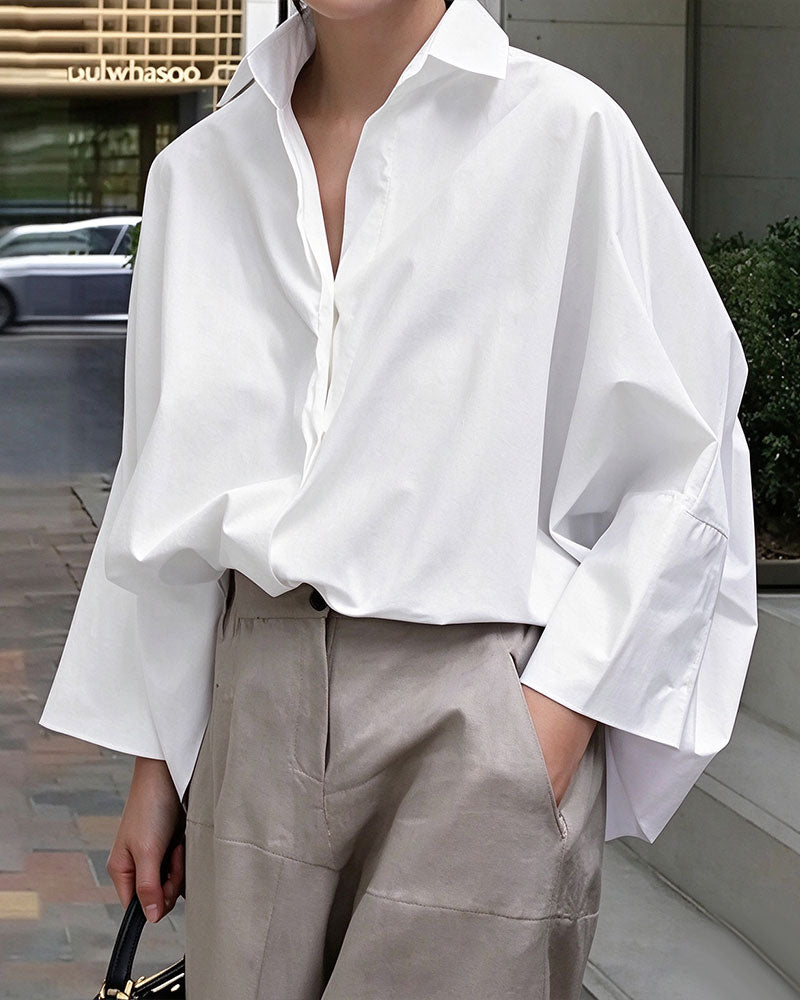 Blouse Décontractée Manches Chauve-Souris Revers