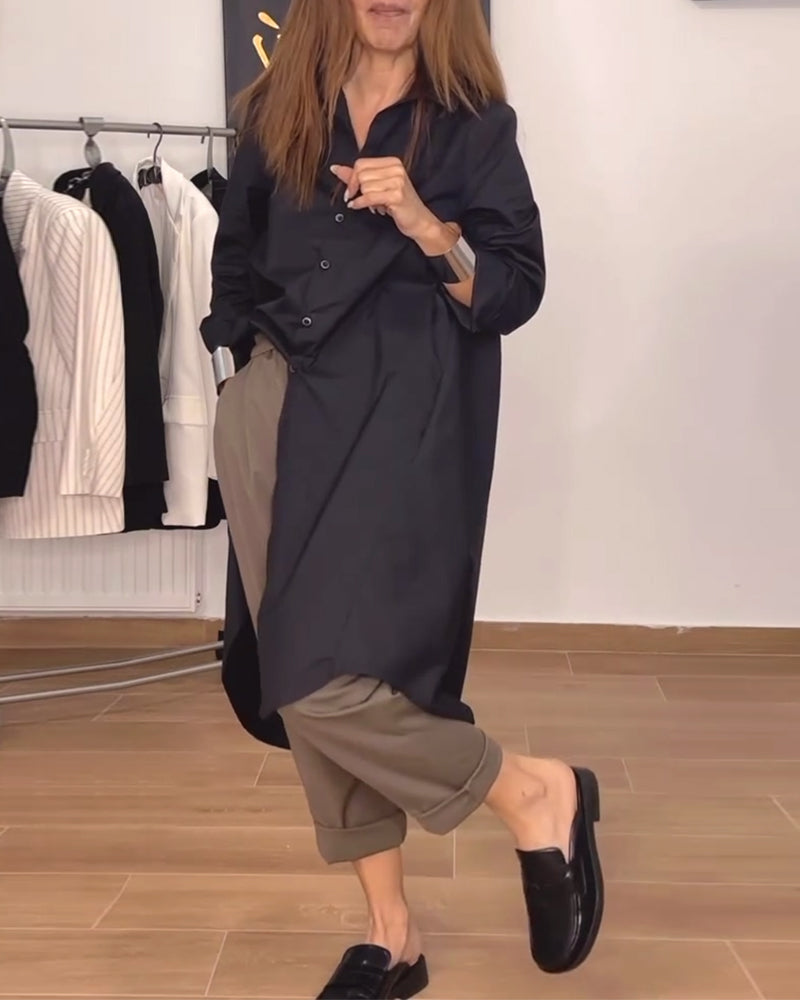 Chemise ample à revers irréguliers et boutons