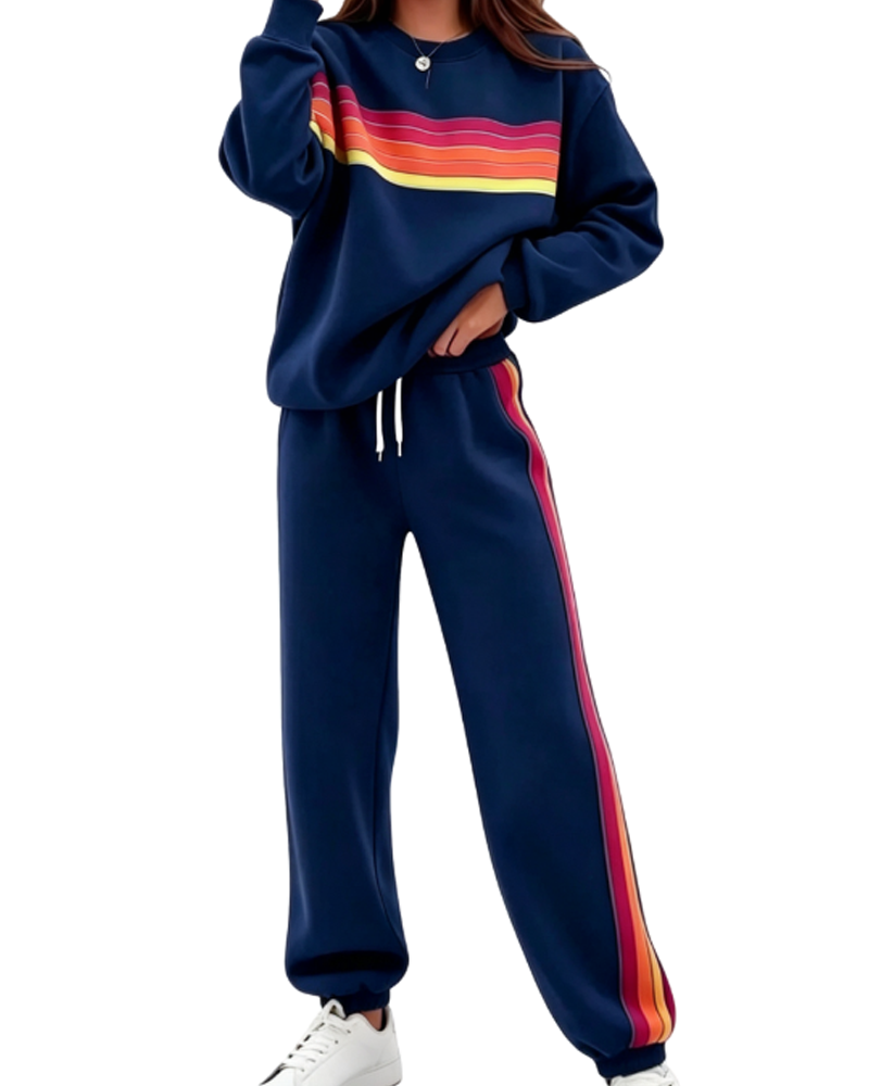 Ensemble Sweatshirt Rayé Coloré Et Pantalon De Jogging