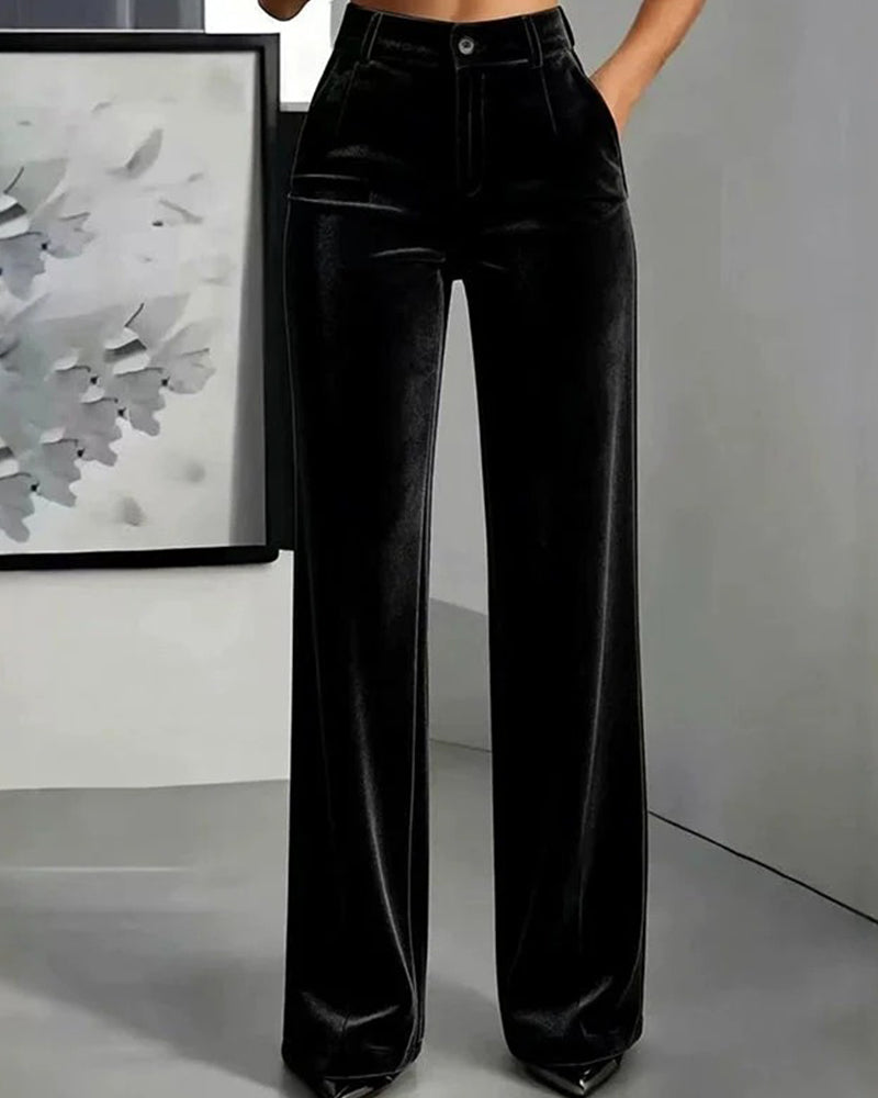 Pantalon Uni Velours Poche Long