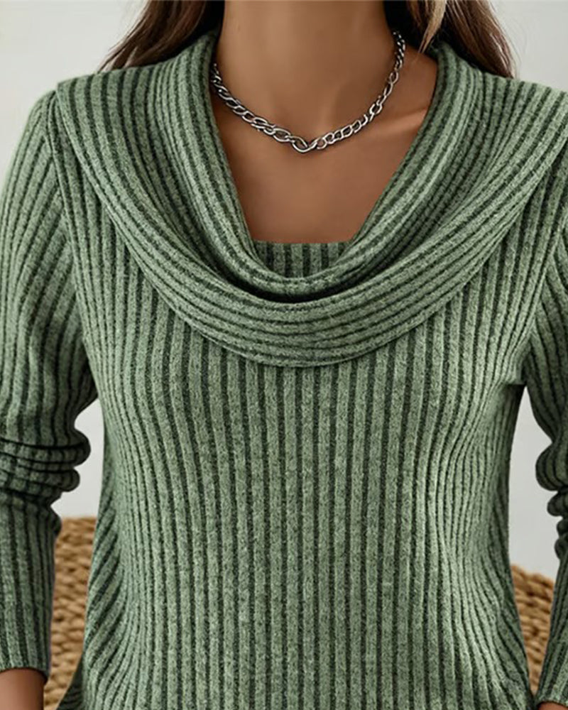 Blouse Côtes Encolure Cache-Cœur Manches Longues