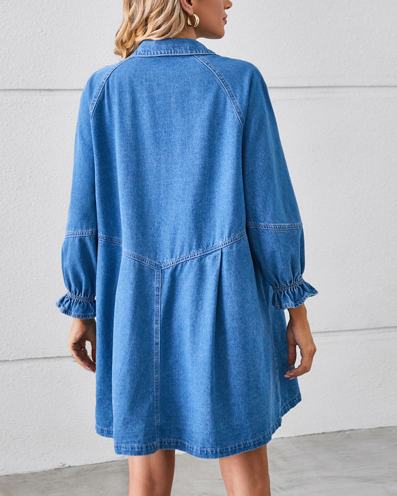 Robe Jean Patchwork Manches Longues