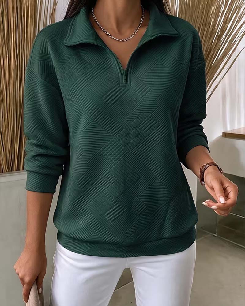 Sweat Uni Demi-Zip Col À Revers