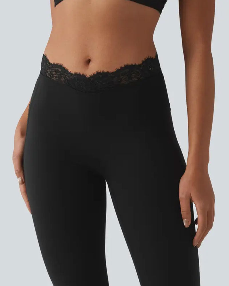 Pantalon Dentelle Taille Légèrement Évasé Yoga
