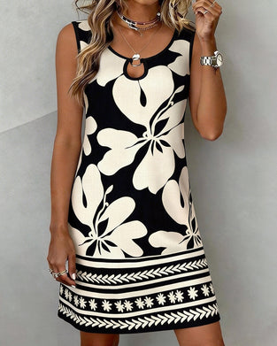 Robe Encolure Ronde Bohème Sans Manches