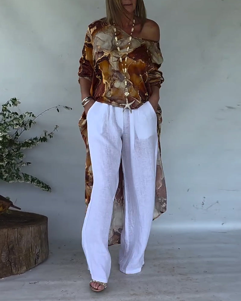 Blouse Fendue Imprimée À La Mode