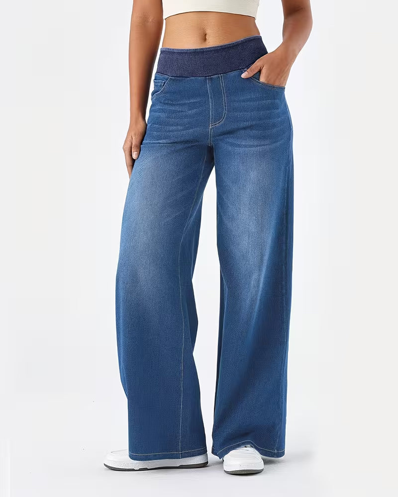 Pantalon En Denim Taille Extensible Droit