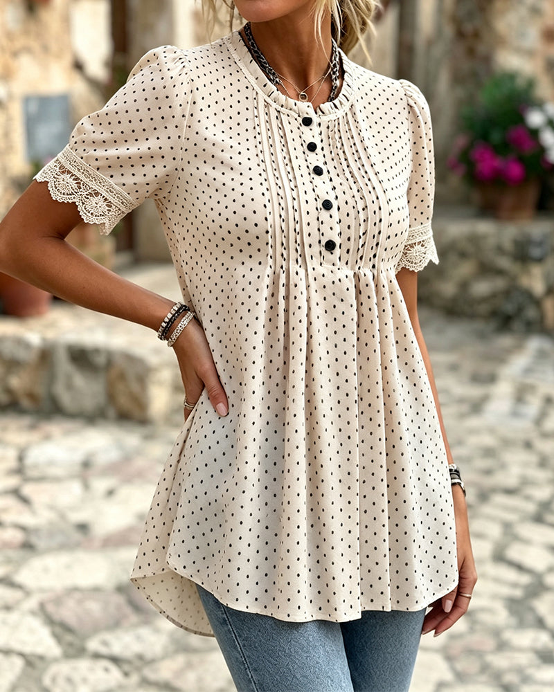 Blouse Manche Bouffante Polka Dot