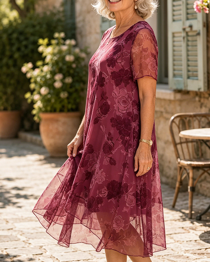 Robe Col Rond Irrégulier Imprimé