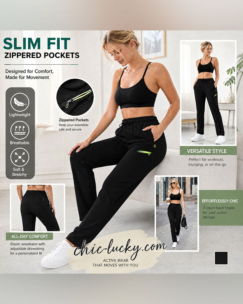 Pantalon Fermeture Éclair Pochette Jambe Droite