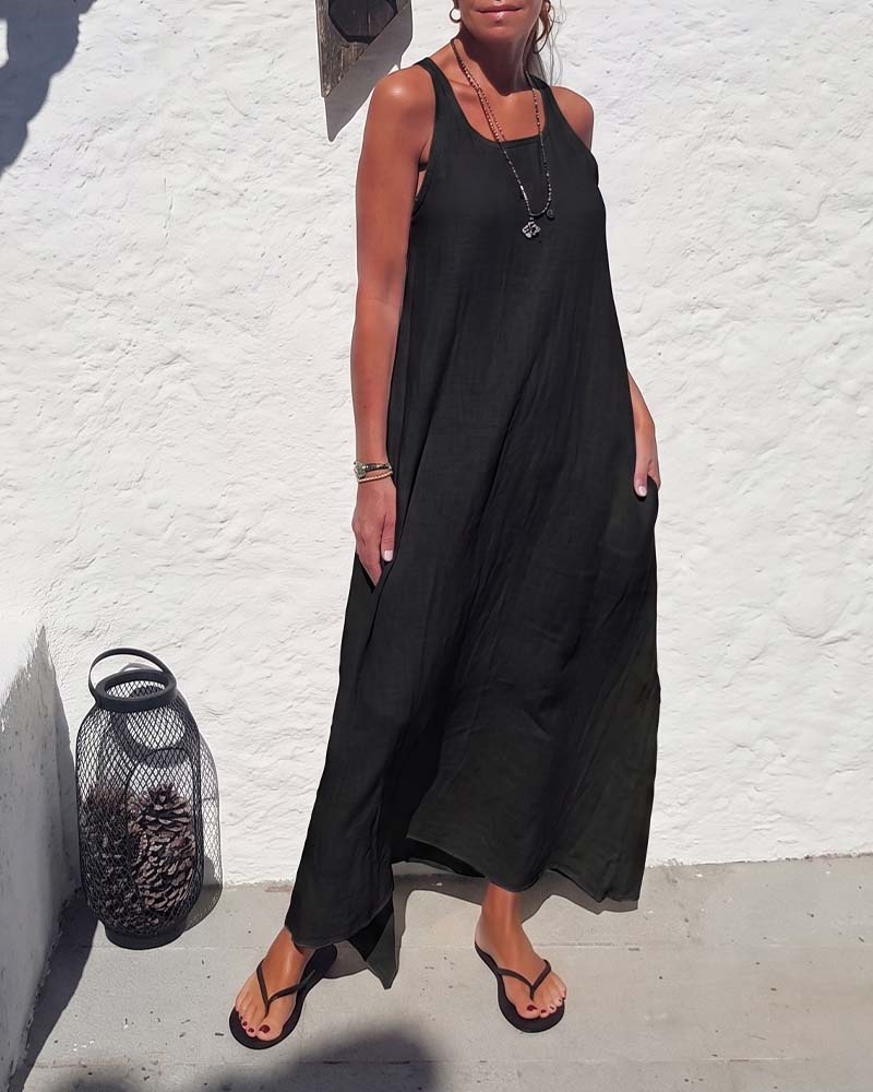 Robe Col U Sans Manches Lâche Jupe Ample