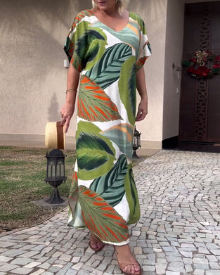 Robe décontractée fendue à manches courtes