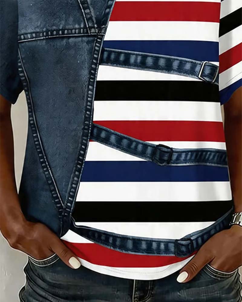 T-Shirt Rayure Patchwork Imprimé