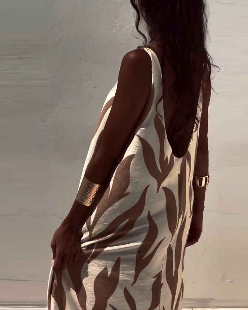 Robe Sans Manches Dos Nu Imprimée