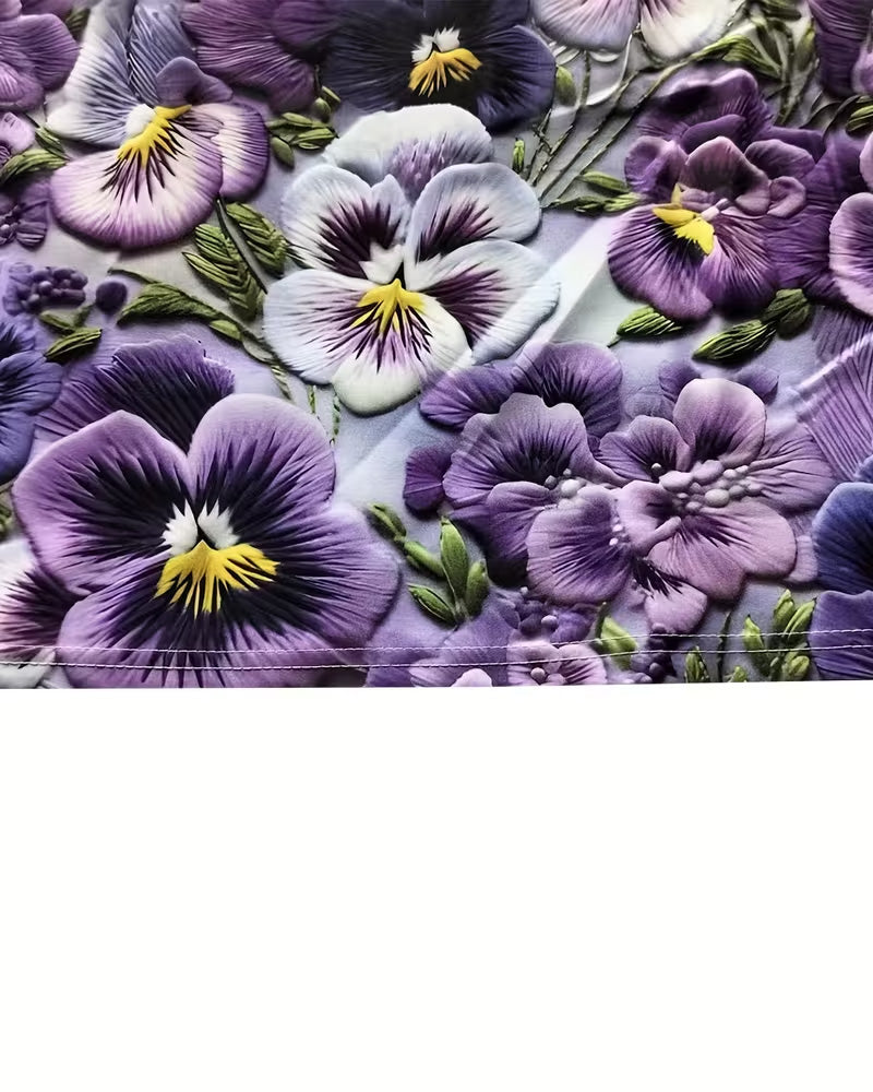 Robe Col Carré Fleuri Plissée Maxi