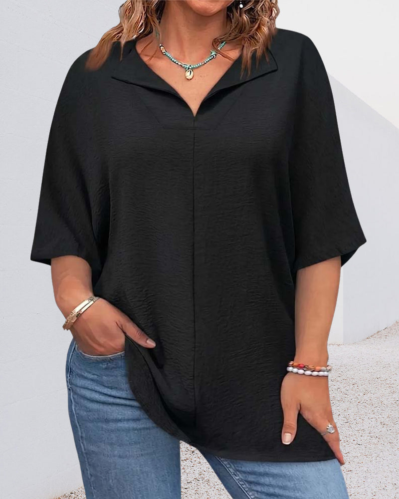 Blouse Lâche Unie Manches Courtes
