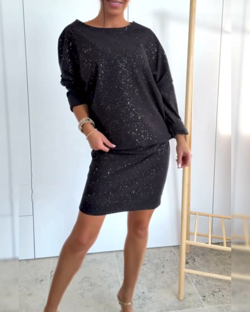 Robe Col Rond Paillettes Fines À La Mode