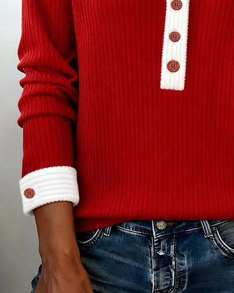 Haut Bouton Revers Bloc De Couleur