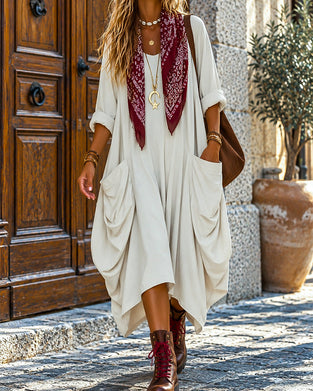 Robe Décontractée Grande Poche Uni Longue