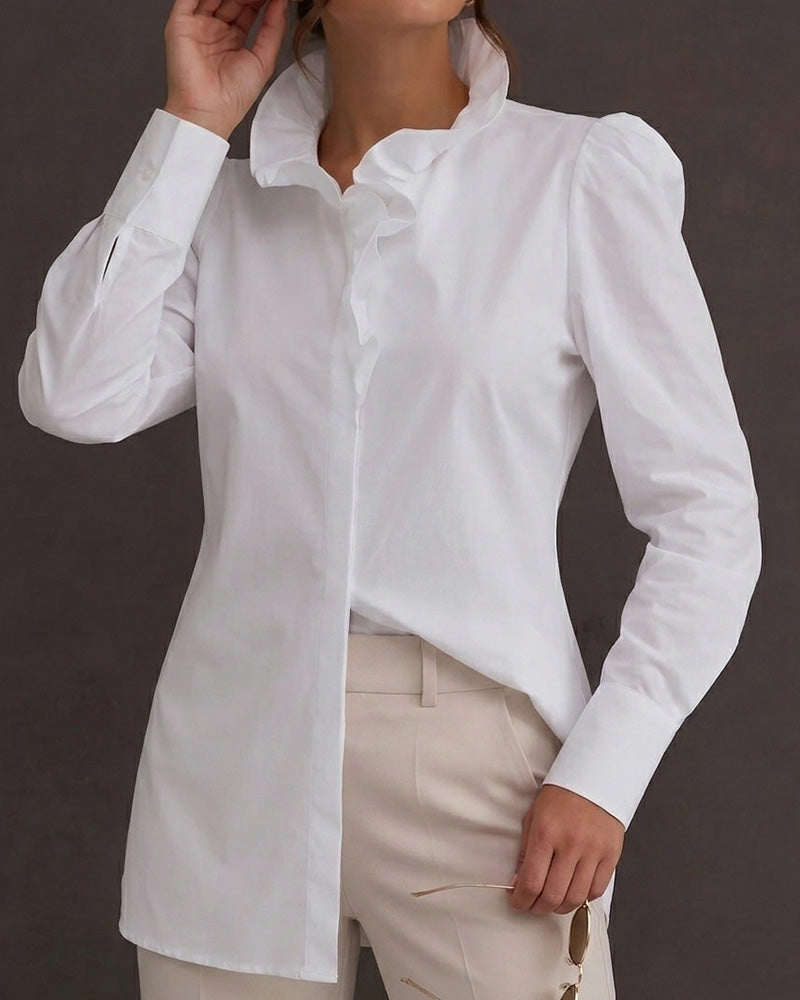 Blouse Volant Garniture Manches Longues Manches Ballon