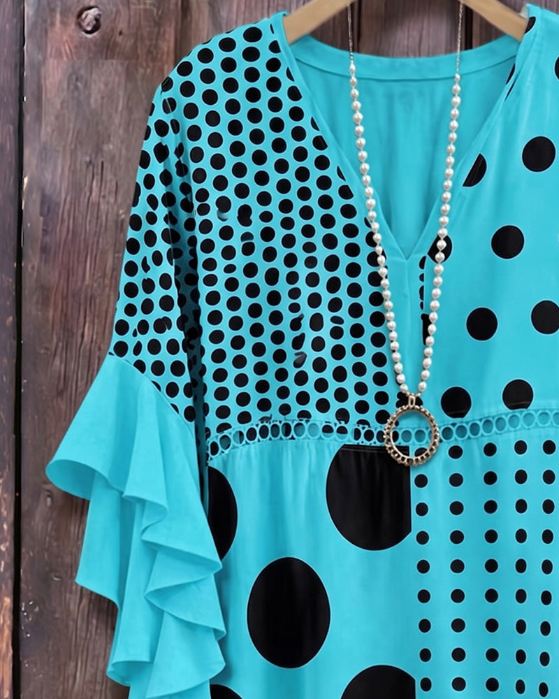 Blouse Pois Mixte Patchwork Volant