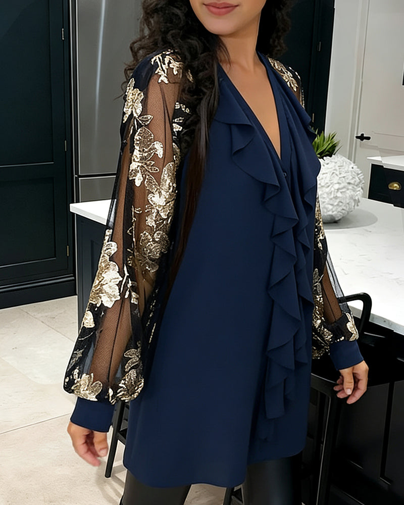 Blouse À La Mode Maille Feuille De Lotus Loose