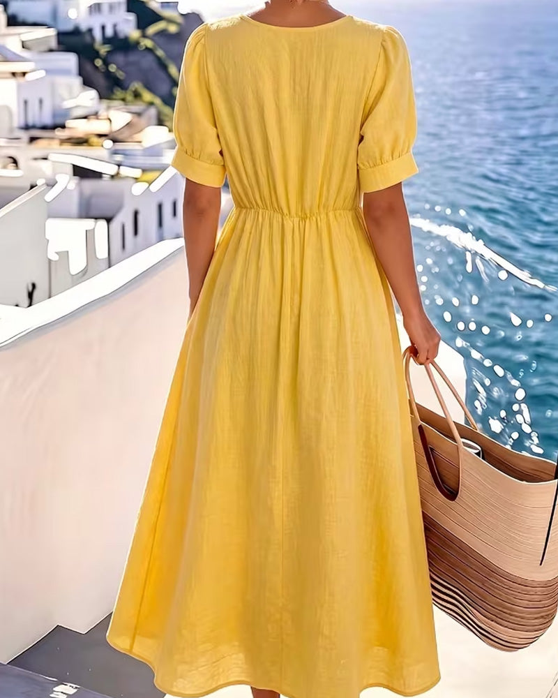 Robe Col Carré Élégante Coupe A Évasée