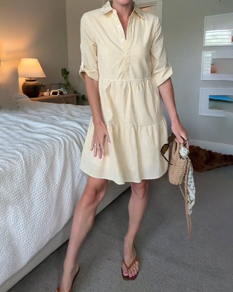 Robe Col De Chemise Rayée Patchwork