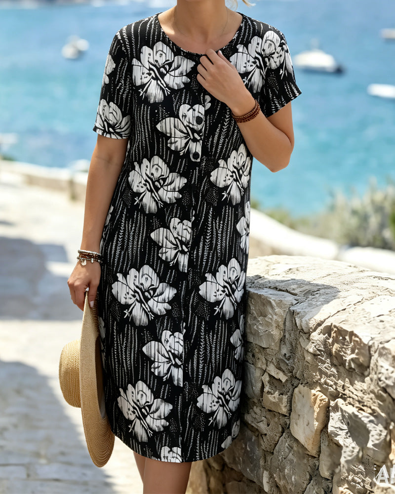 Robe Décontractée À Fleurs Manches Courtes