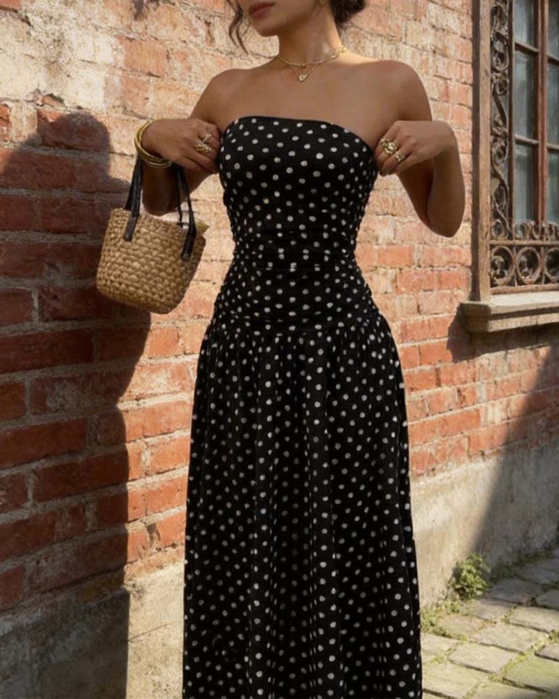 Robe Bandeau À Pois Ligne A Longue