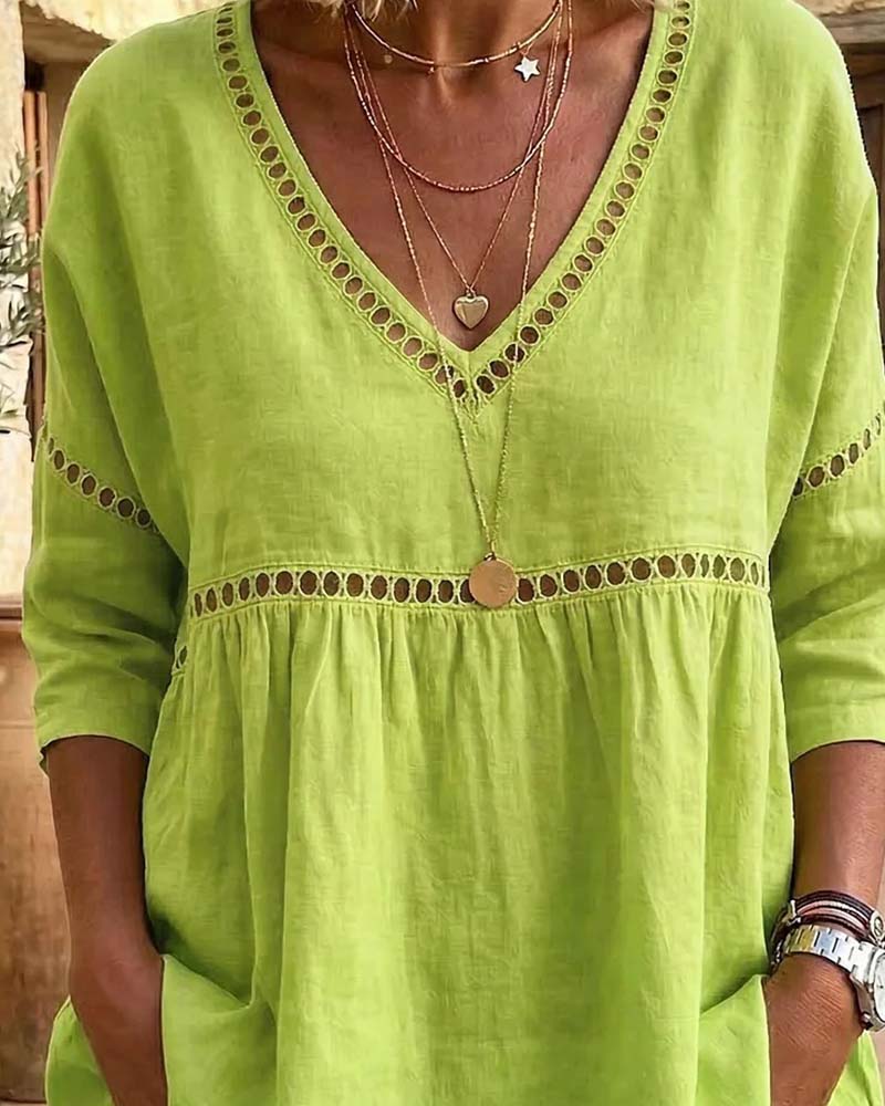 Blouse Découpée Col En V Coupe Loose