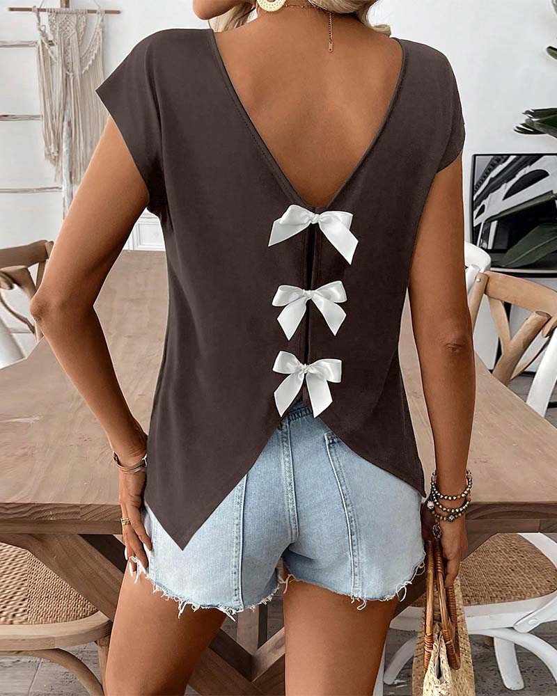 T-Shirt Col En V Dos Nœud