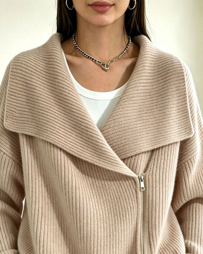 Cardigan Grand Revers Fermeture Éclair Diagonale