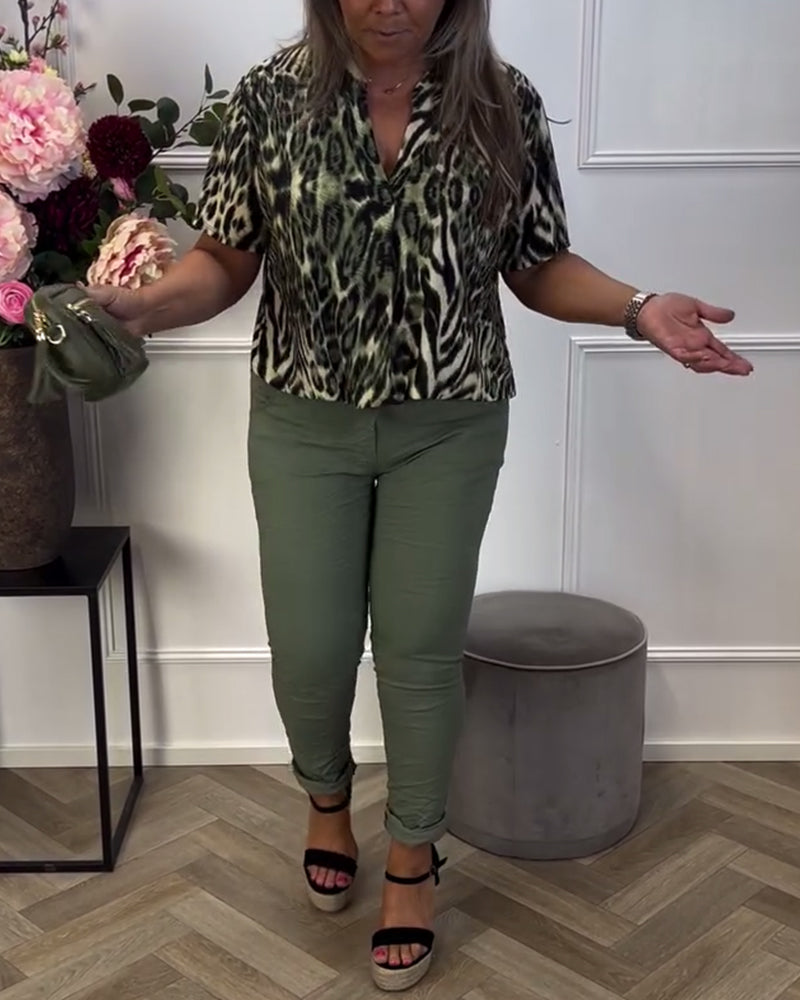 Blouse Tendance Imprimé Léopard Manches Courtes